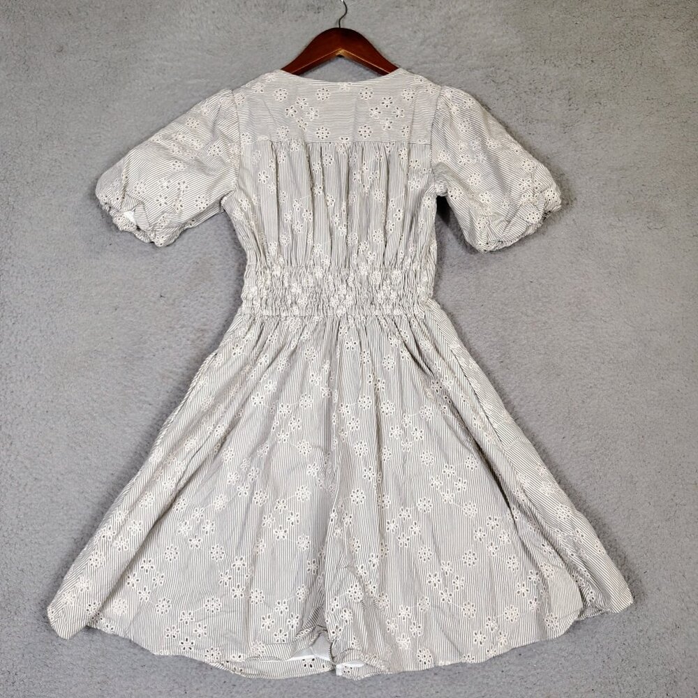 Madewell Mini Dress Women's 2XS White Black Striped Eyelet Sophia Puff Sleeve - Picture 12 of 13